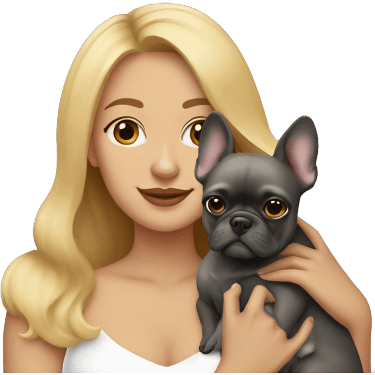 Honey blonde woman hugging pomeranian and a dark gray french bulldog emoji