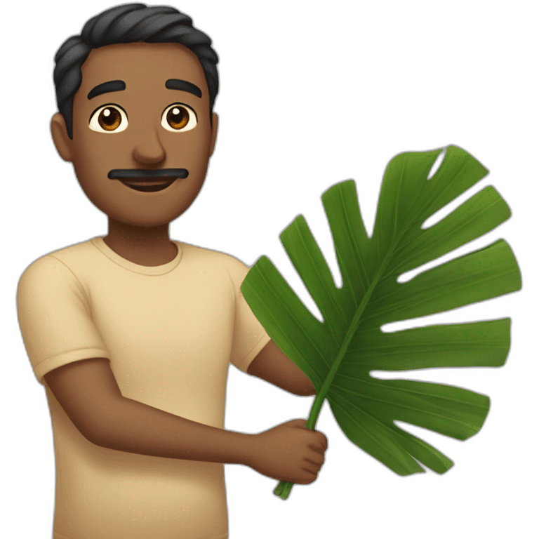 a man is laying and someone fan him with palm leaf emoji