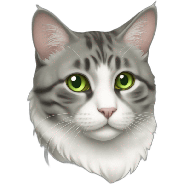 Fat Green eyed American bobtail cat grey and White fur emoji