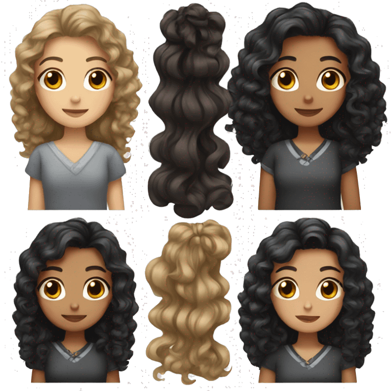 Girl with black hair and bow with brown curly hair  emoji