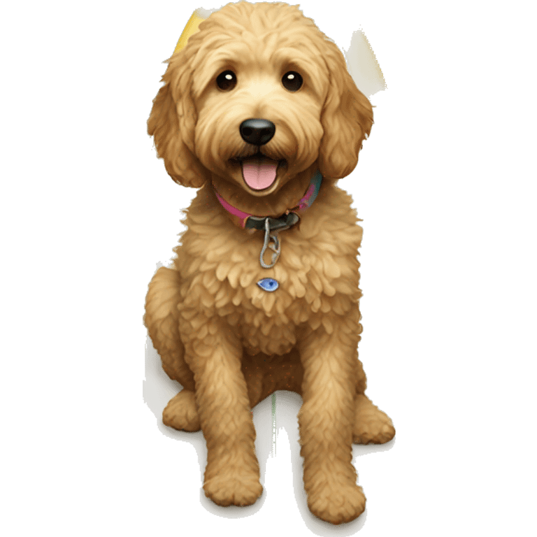 Golden doodle on a surfboard emoji