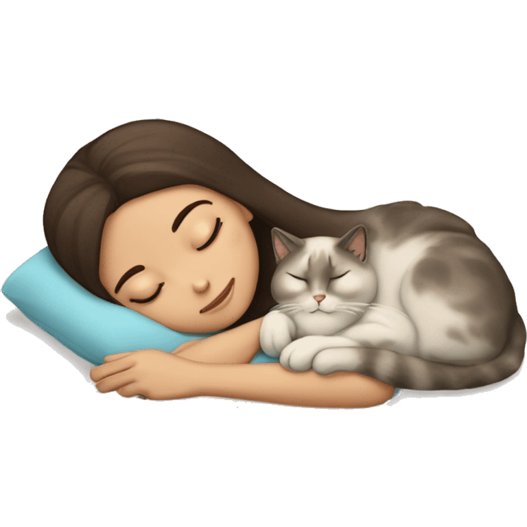 brunette white girl sleeping with her fluffy siamese cat  emoji