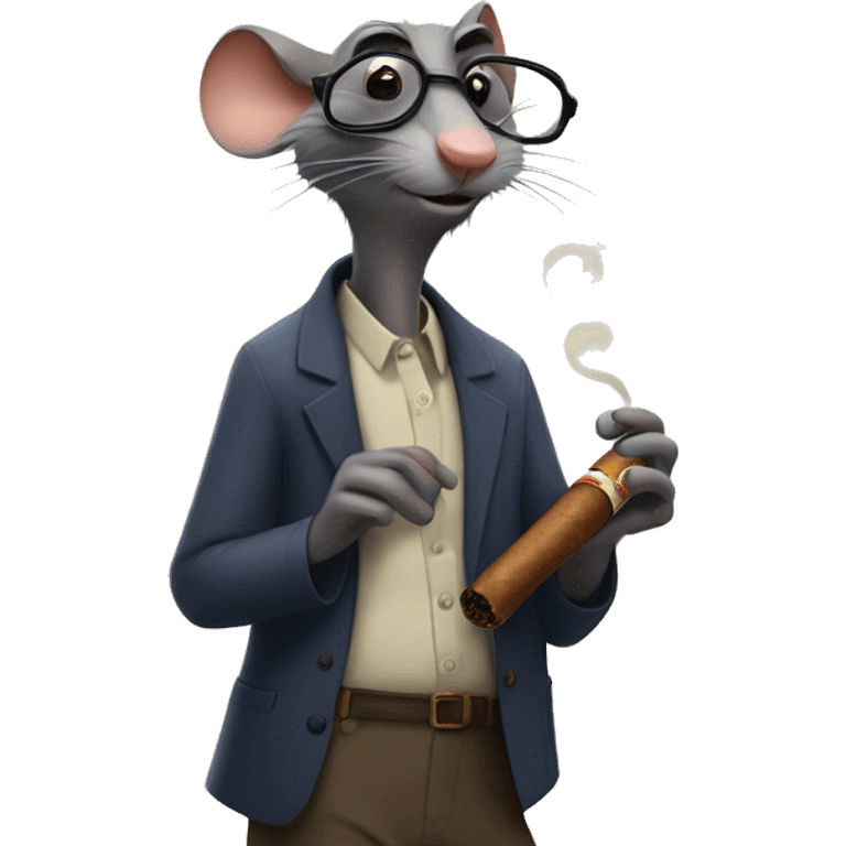 the rat from ratatouille smoking a cigar with cool guy glasses on emoji