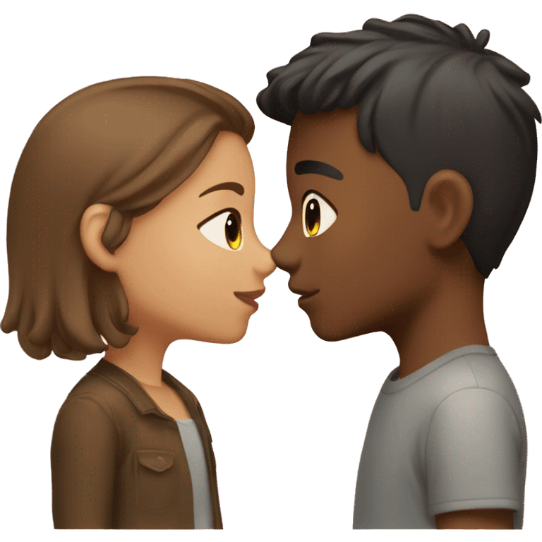 A girl with brown hair and medium light skin kissing a boy with brown short hair and light skin emoji