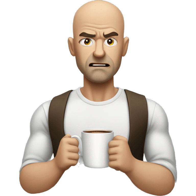 Bald angry man drinking coffee emoji