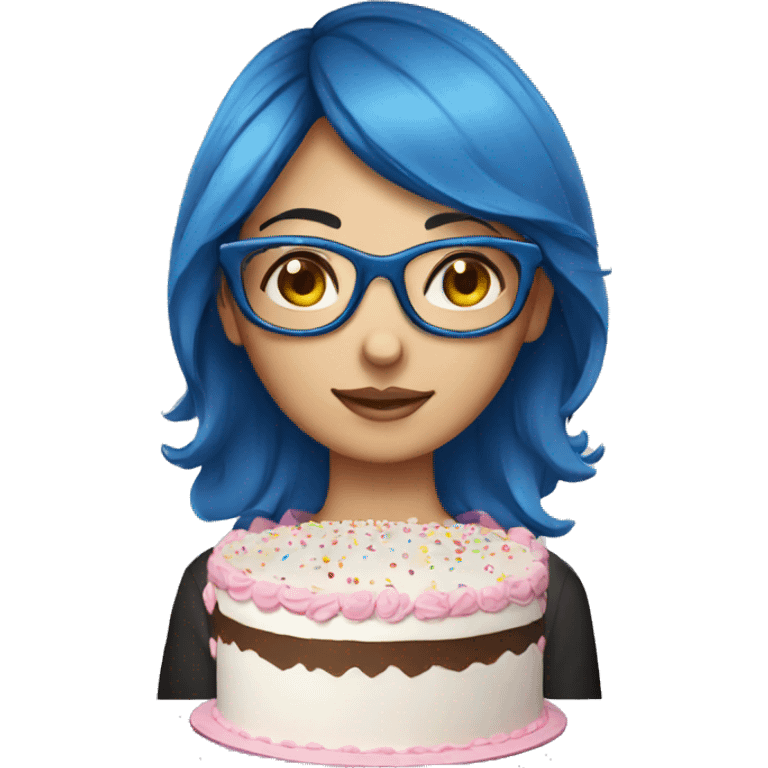 Blue head brunette girl wearing specs making a big cake  emoji