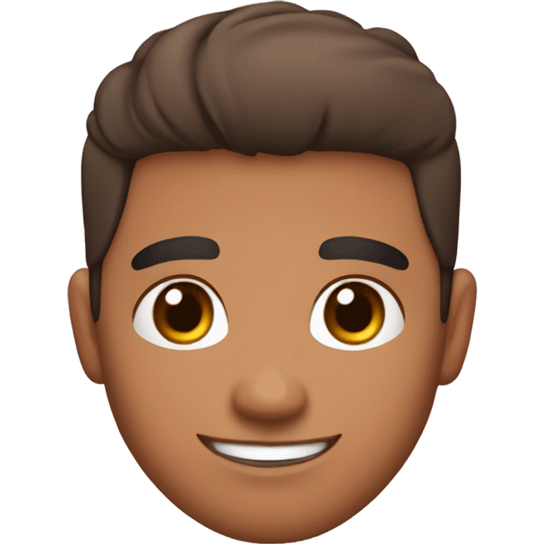 Latino guy, soft brown eyes, eyebrows raise, smirking with a rose blush Cheeks emoji