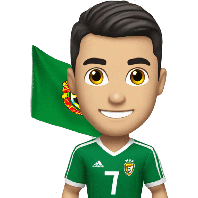 cristiano ronaldo con una bandera de excel y adentro de la bandera quiero el nombre "centro academico excel pro" emoji