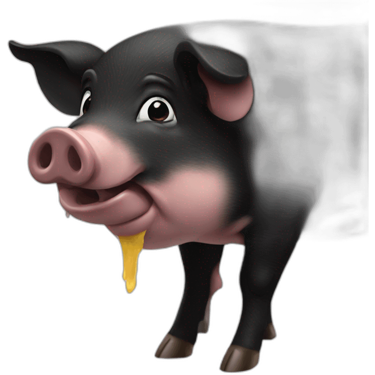 A black pig eating  emoji