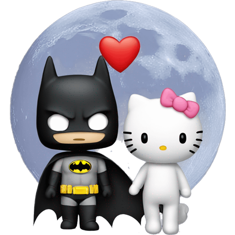 Hello kitty and Batman kissing under moon emoji