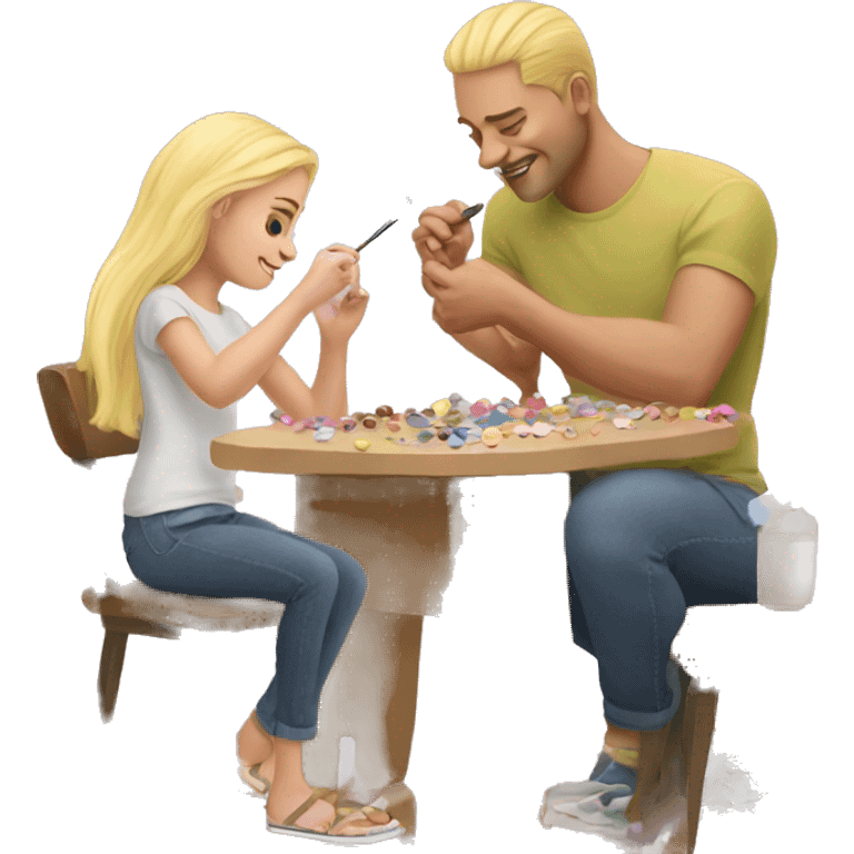 blonde daughter paints blonde dad's nails emoji