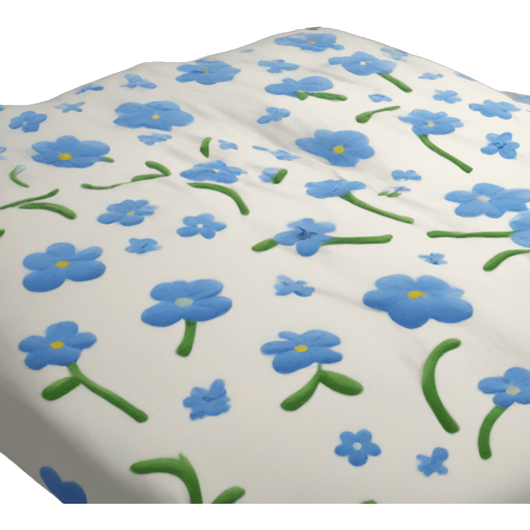 Cosy bed with blue smal flower bed sheets emoji