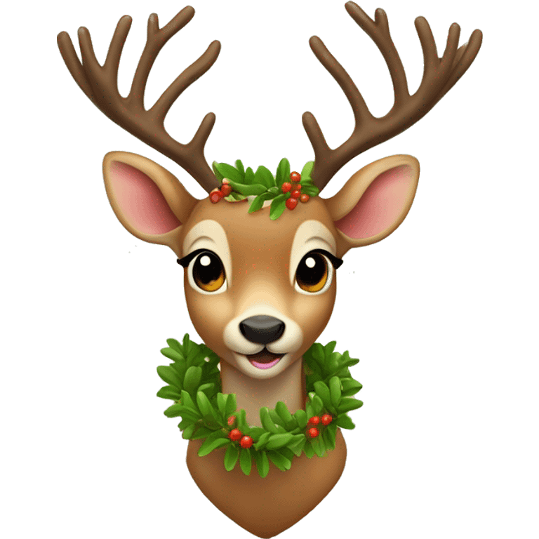 A cute smiling deer, He wears a necklace of mistletoe and rowan  emoji