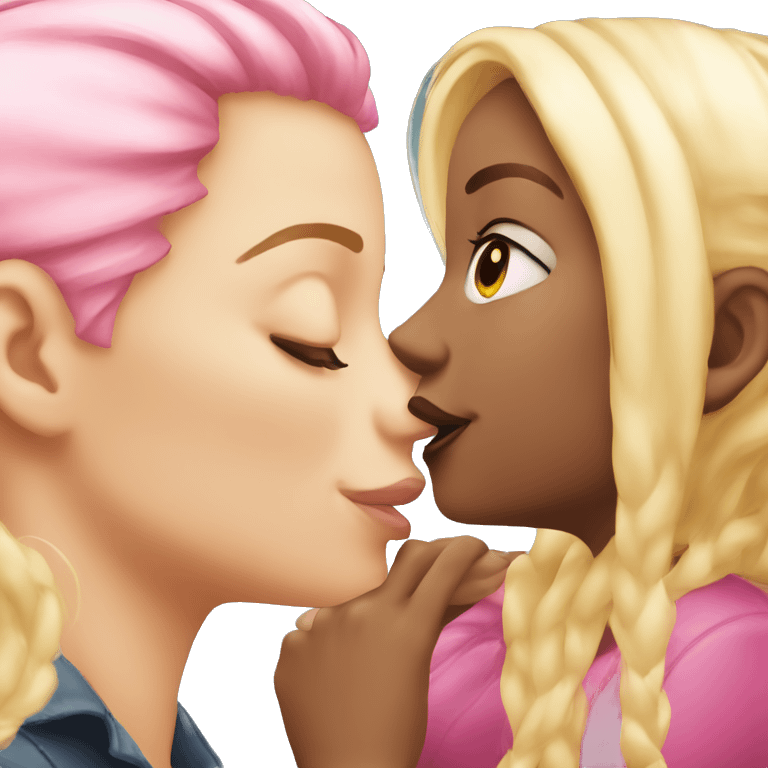 pink hair girl kissing blonde girl emoji