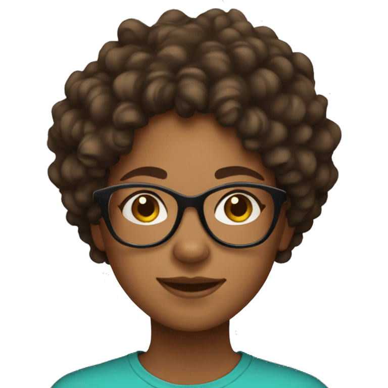 Teen girl with brown curly hair and glasses with brown skin emoji