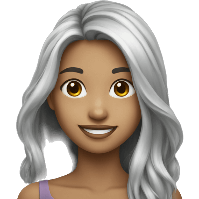 Smiling-elegant-girl-with-long-hair that has grey strands emoji