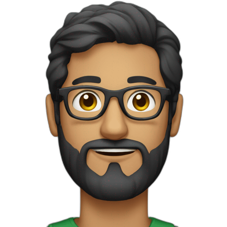 A Pakistani man 30 years old with a beard and wayfarer spectacles emoji