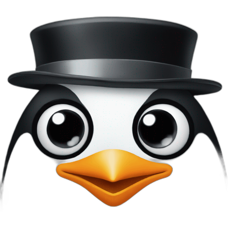 a  penguin with a black top hat on his head emoji