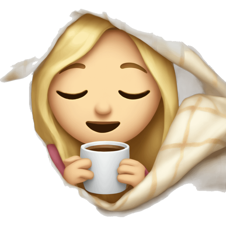 girl inside a blanket with blonde hair sipping coffee eyes closed emoji