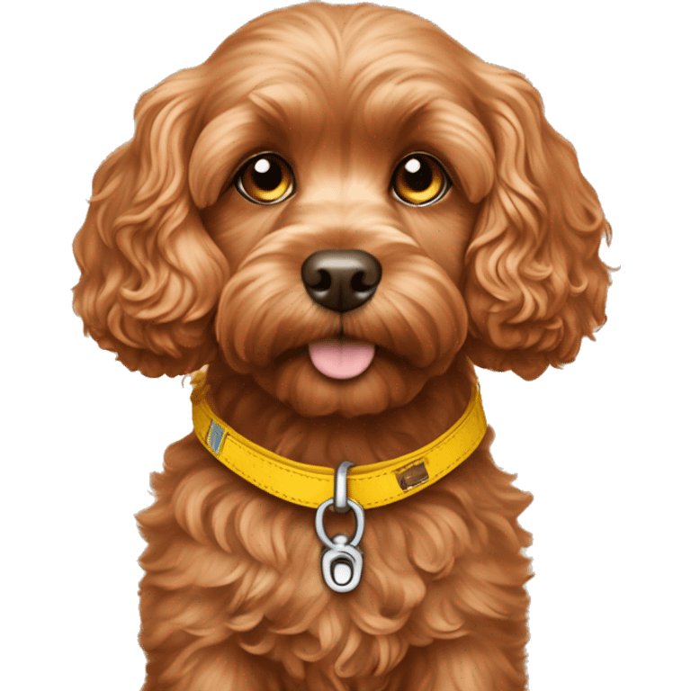 soft copper colored cavapoo whit yellow dog leash emoji