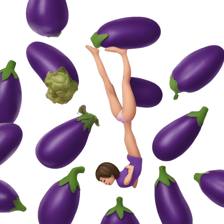 Girl doing handstand over eggplant emoji