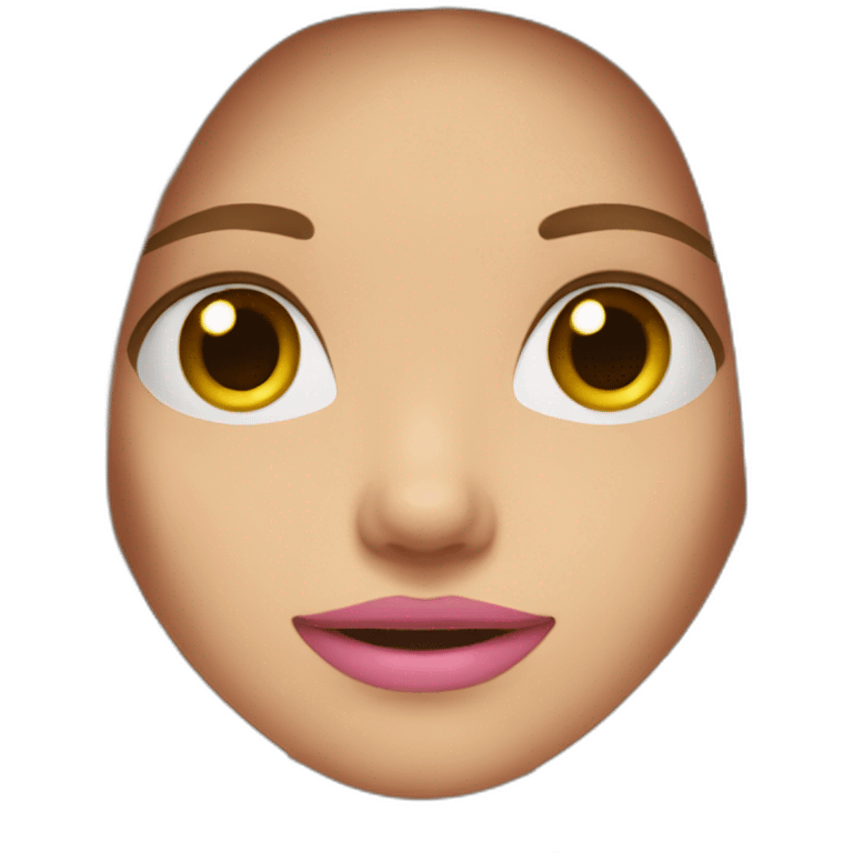 young girl long straight light brown hair, grey eyes, pink mouth emoji