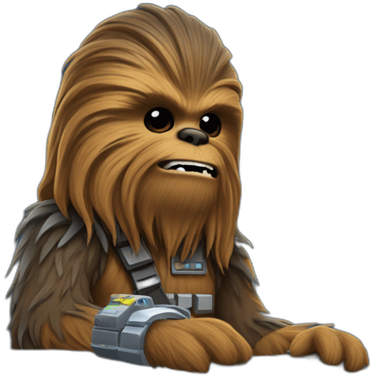 Chewbacca at the computer, the background is blue from above, yellow from below emoji