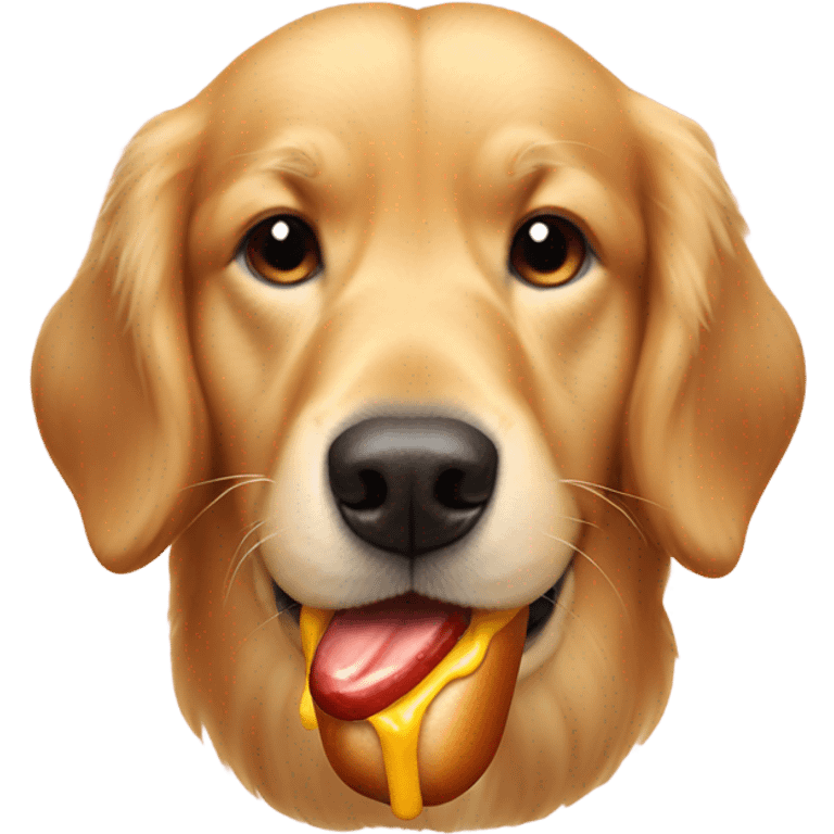 Golden Retriever eating hot dog 
 emoji