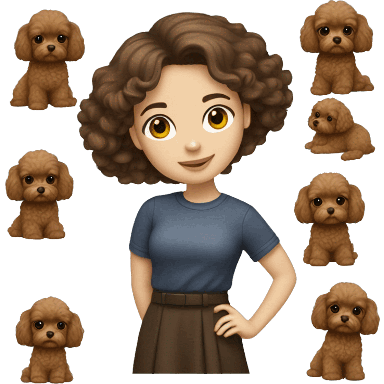 Brunette medium long hair girl with brown maltipoo emoji