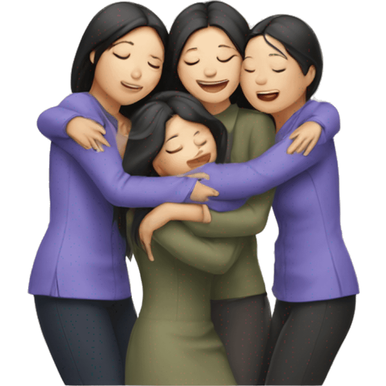 four asian sisters hugging emoji