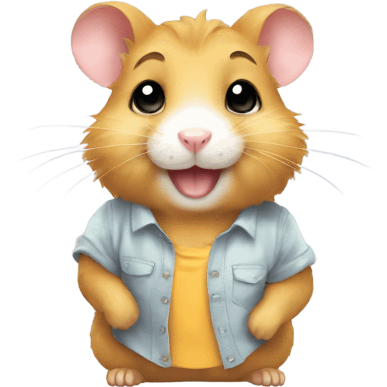 A cute golden hamster with a shirt and a smile  emoji