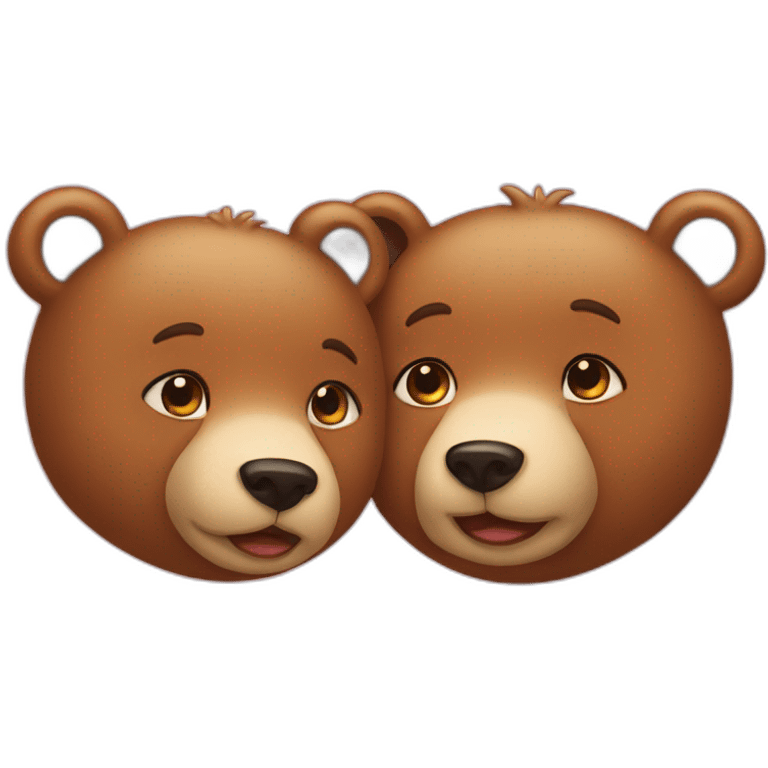 Female bear and male bear kissing, face only, hearts above them emoji