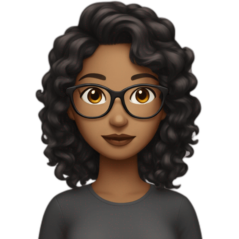 Brown girl with medium long black wavy hair and translucent cat ey glasses  emoji