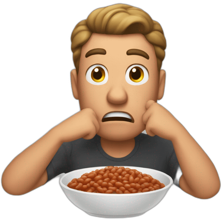 a very upset man eating baked beans emoji