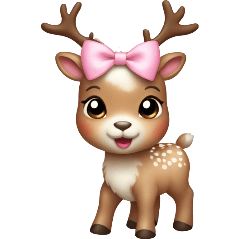 cute baby reindeer with  light pink bow emoji