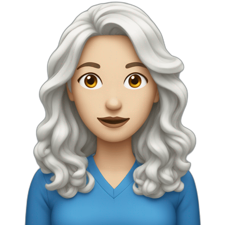 white woman with long wavy black hair wearing blue clothes emoji