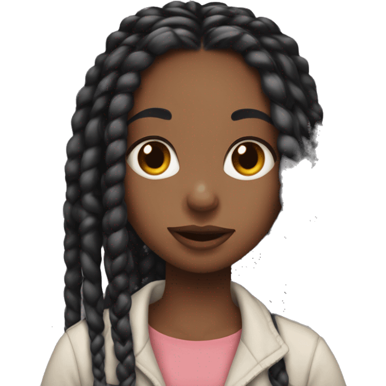 African American girl with long black box braids rolling her eyes emoji