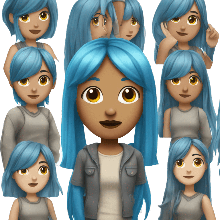 Girl with long blue hair and blunt bangs with brown eyes and a septum piercing, just head emoji