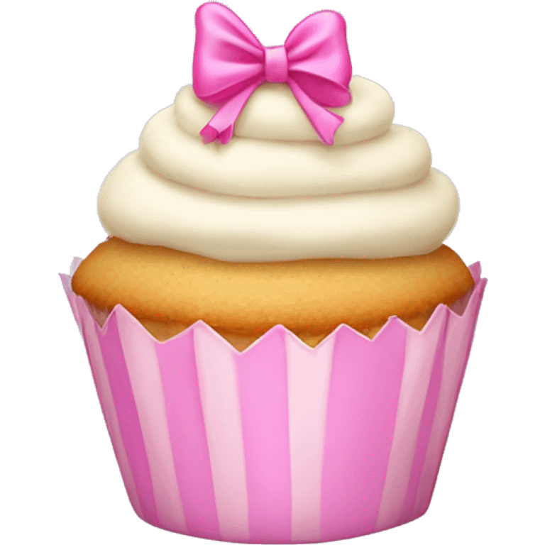 vanilla cupcake with pink bow emoji