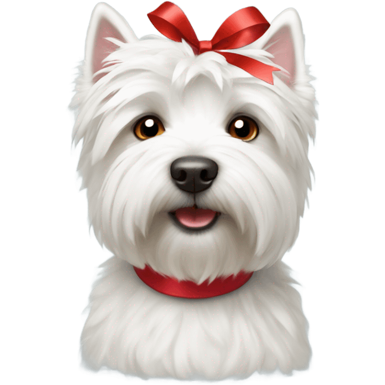 cute fluffy westie with red ribbon on top of head emoji