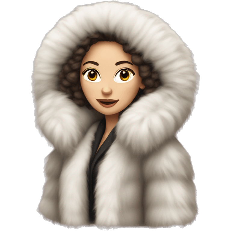 White brunette woman in giant fur coat emoji