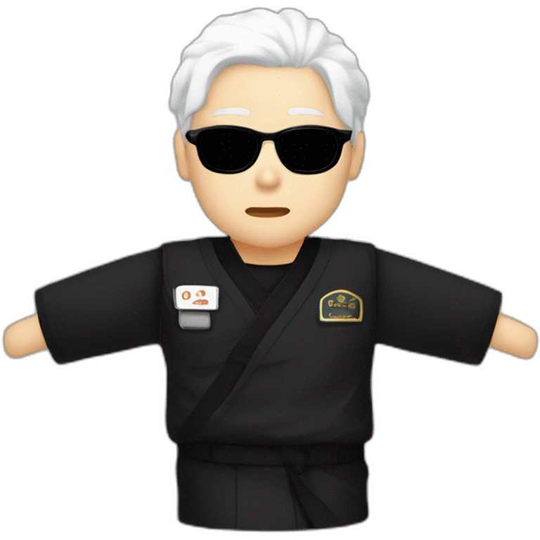 Gojo satoru white hair with round black sunglasses, black japanese uniform emoji