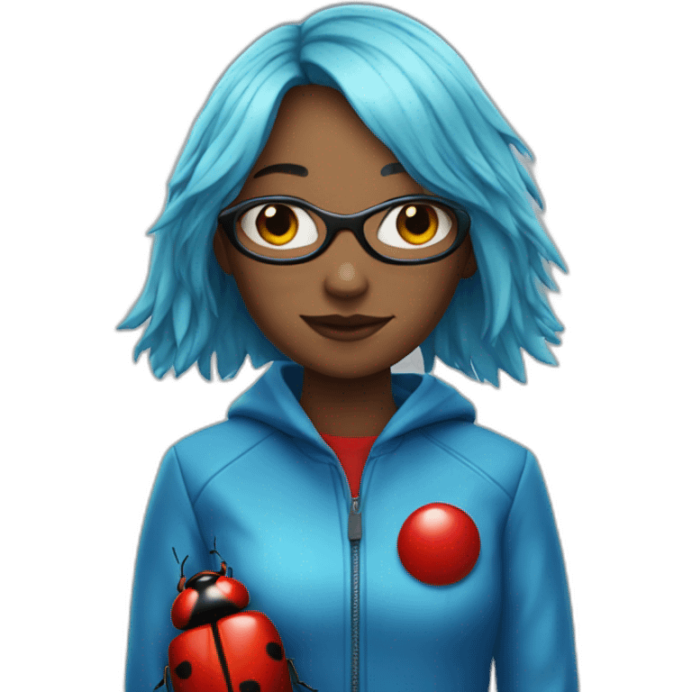 Blue Hair Girl with Red bugs suit emoji