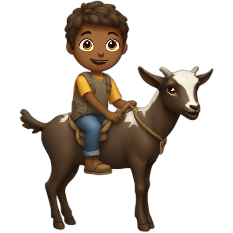 Boy holding mud riding a goat  emoji