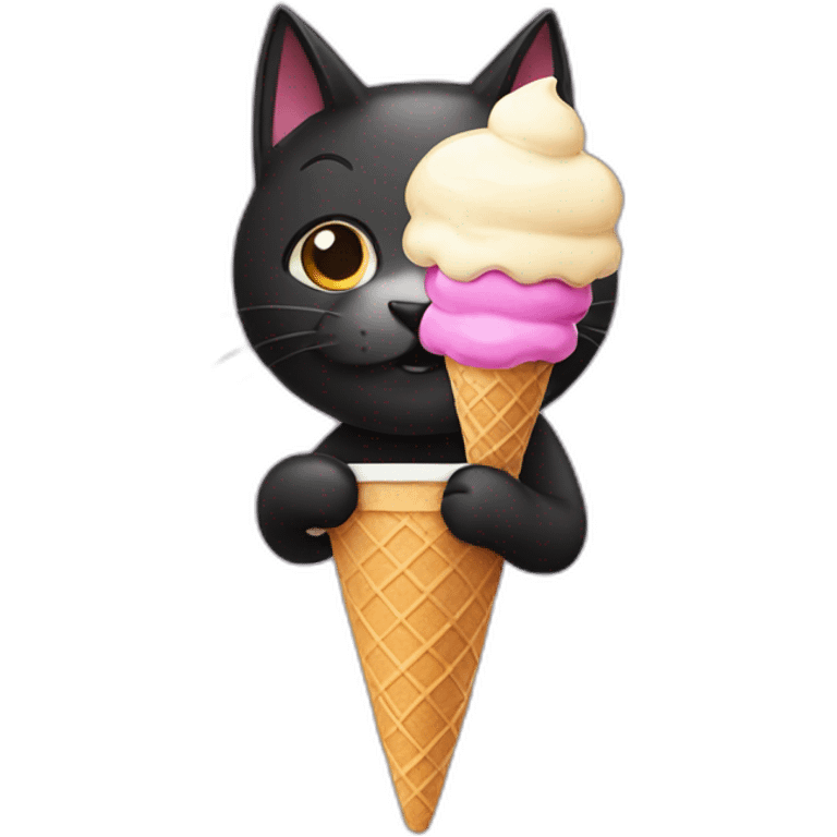 black cat eating ice cream emoji