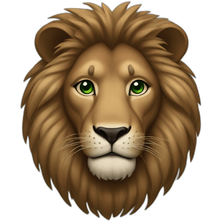 brown lion with a black  mane and green eyes emoji