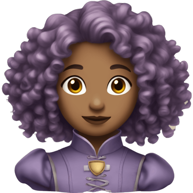 Three musketeers dark women lilac curly hair emoji