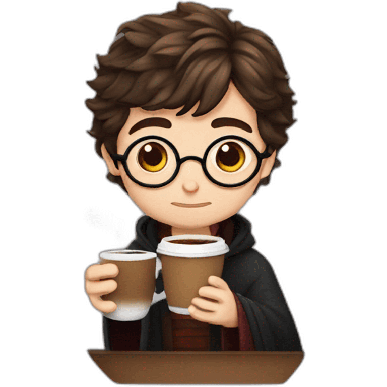 Cute Harry Potter drinking coffee emoji