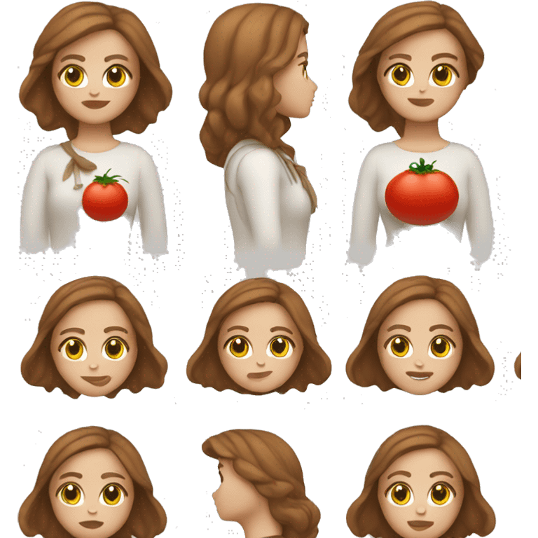 white girl with brown hair dressed as tomato emoji