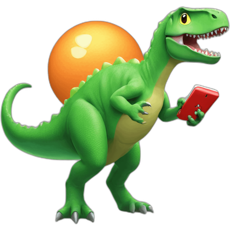 Dinosaur with lizard playing Nintendo switch emoji